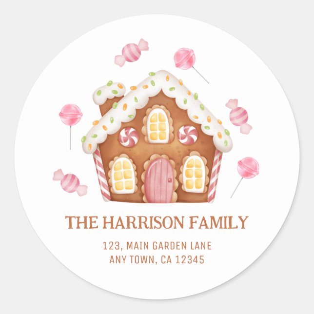 Adesivo Redondo Vinheta de endereço de doce de Natal bonito (Frente)