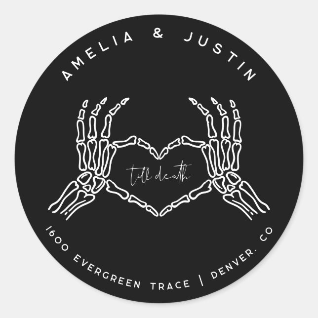 Adesivo Redondo Vinheta de Endereço de Envelope de Casamento Gótic (Frente)