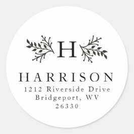 Adesivo Redondo Vinheta de endereço de monograma russa a preto e b