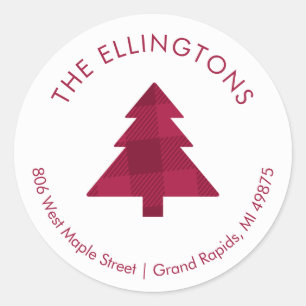 Adesivo Redondo Vinheta de Endereço de Retorno da Árvore de Natal