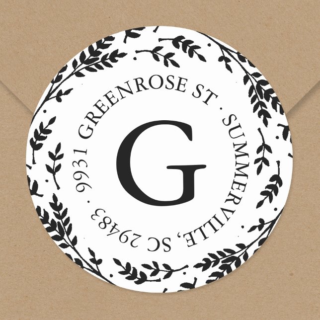 Adesivo Redondo Vinheta de Endereço Russo Wreath Monograma (Criador carregado)
