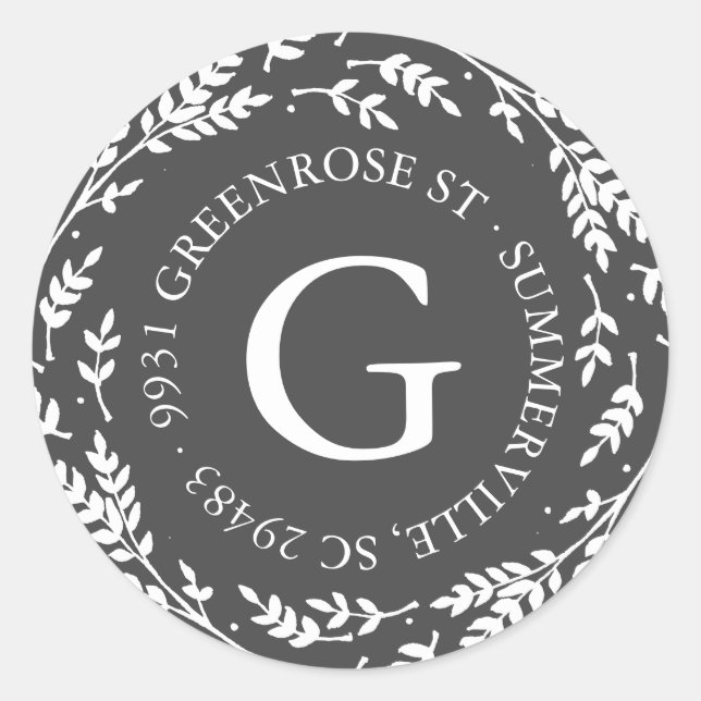 Adesivo Redondo Vinheta de Endereço Russo Wreath Monograma (Frente)