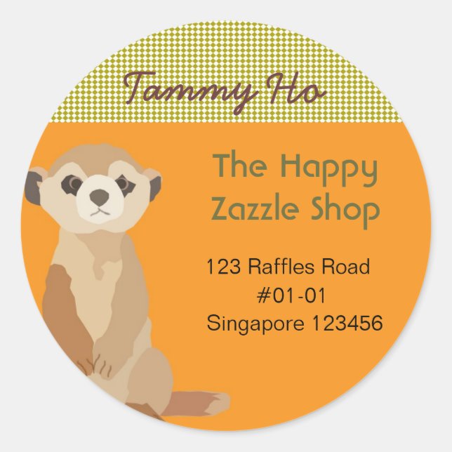 Adesivo Redondo Vinheta de Endereços de Retorno Meerkat (Frente)