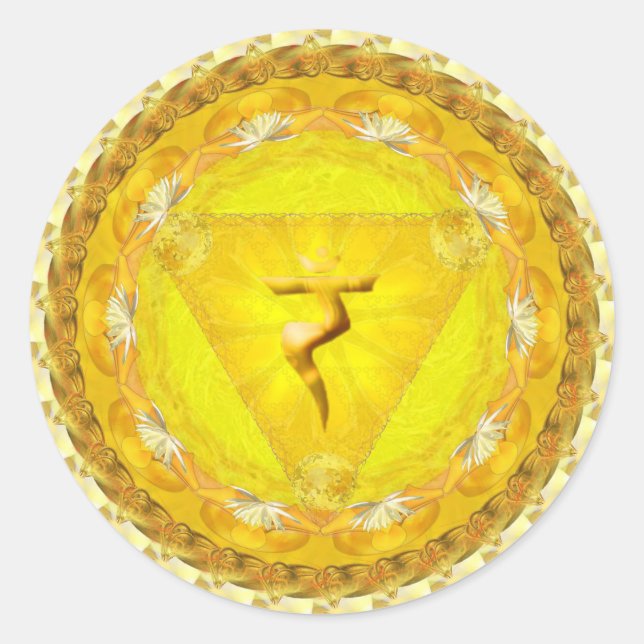 Adesivo Redondo Vinheta de energia, fogo, força, Sun Chakra (Frente)