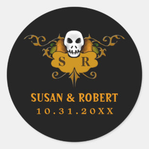 Adesivo Redondo Vinheta de Envelope de Casamento - Caveira de Hall