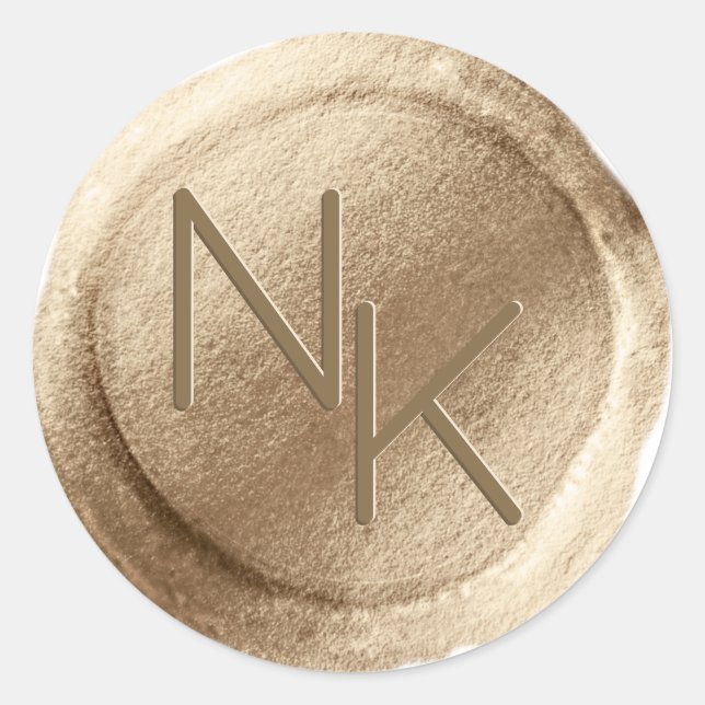 Adesivo Redondo Vinheta de Envelope inicial de cera de folha de ou (Frente)