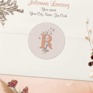 Adesivo Redondo Vinheta de envelope Rustic Boho Wildflower