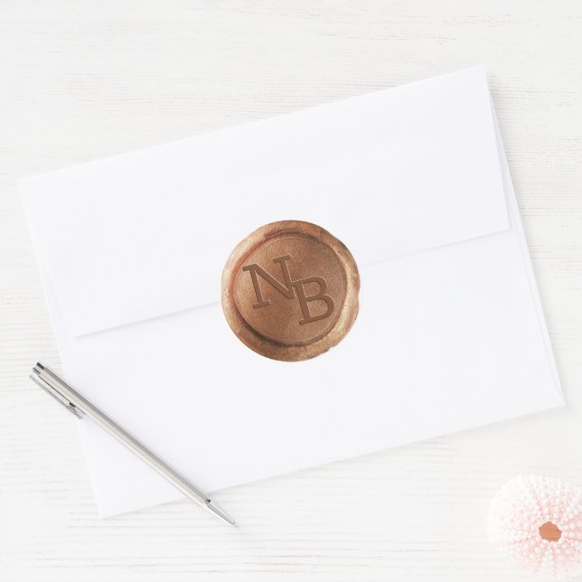 Adesivo Redondo Vinheta de Envelope Rustic Copper Wax Seal Initial (Envelope)