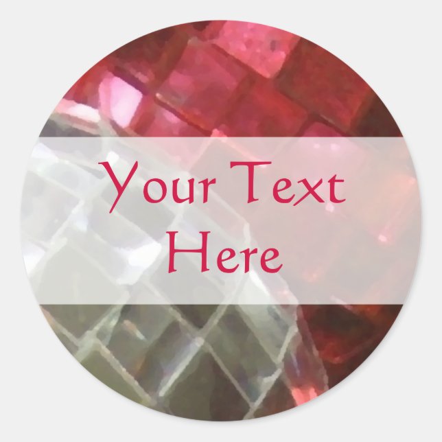 Adesivo Redondo Vinheta de Espelho Vermelho Espelho 'Seu Texto' (Frente)