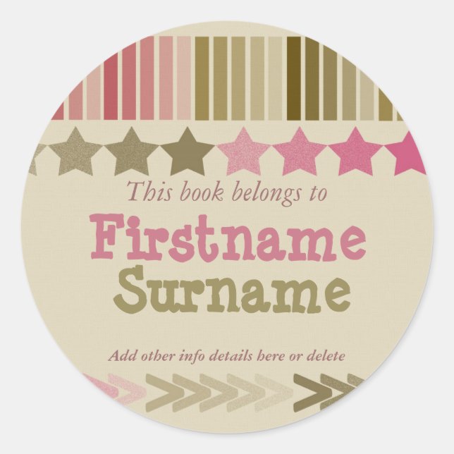 Adesivo Redondo Vinheta de estrelas e riscas divertidas (Frente)