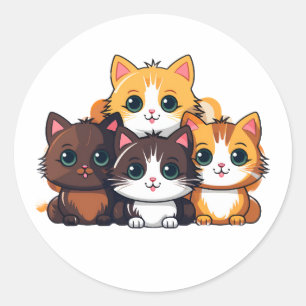 Adesivo Redondo Vinheta de família de gatos bonitos - Arte animal