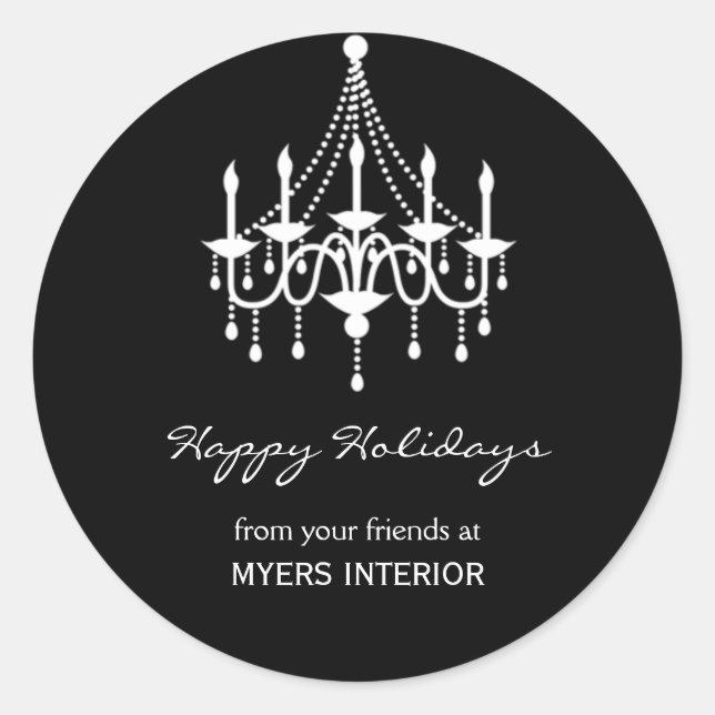 Adesivo Redondo Vinheta de Favor Chandelier Elegante - Preto (Frente)