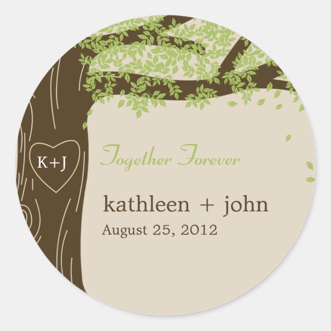 Adesivo Redondo Vinheta de Favor de Árvore de Carvalho (Frente)