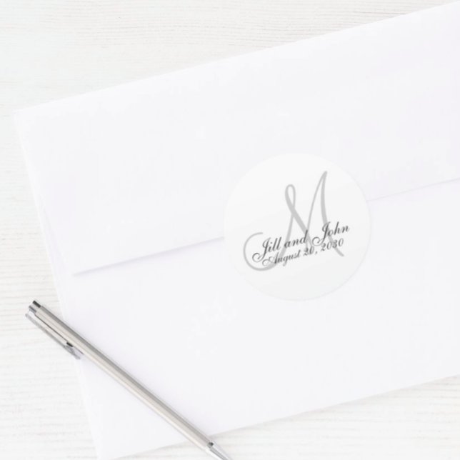 Adesivo Redondo Vinheta de Favor de Casamento Monograma (Criador carregado)