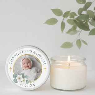 Adesivo Redondo Vinheta de Favor do Batismo Cruzado Dourado   Reli