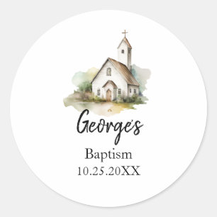 Adesivo Redondo Vinheta de Favor do Batismo Moderno