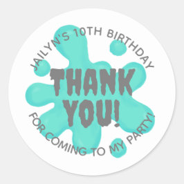 Adesivo Redondo Vinheta de Favor do Teal Slimy Party