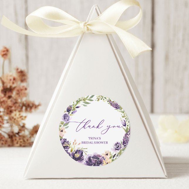 Adesivo Redondo Vinheta de Favor Redonda Floral Roxa (Criador carregado)