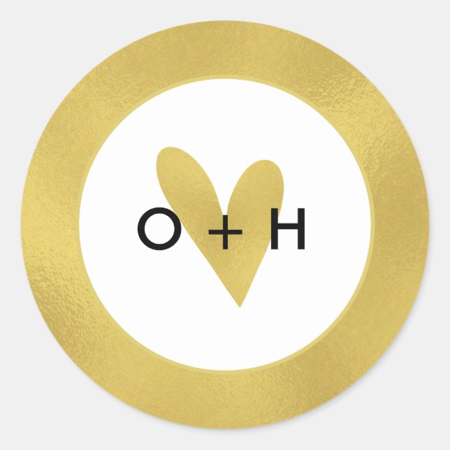 Adesivo Redondo Vinheta de favoritos do coração Dourado monograma (Frente)