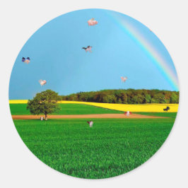 Adesivo Redondo Vinheta de Fazenda de porcos voadores