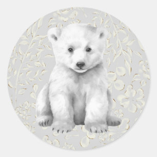 Adesivo Redondo Vinheta de férias de inverno do Urso Polar Ártico
