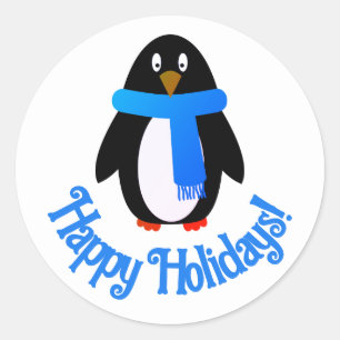 Adesivo Redondo Vinheta de férias de pinguim