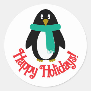 Adesivo Redondo Vinheta de férias de pinguim