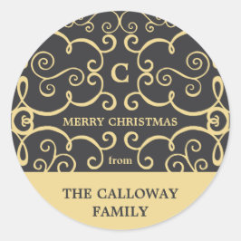 Adesivo Redondo Vinheta de férias monograma elegante / Dourado