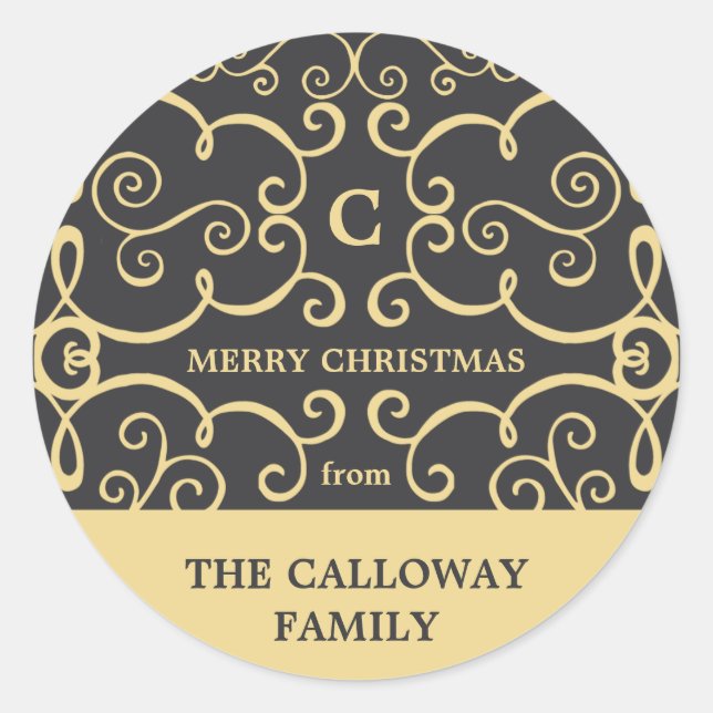 Adesivo Redondo Vinheta de férias monograma elegante / Dourado (Frente)