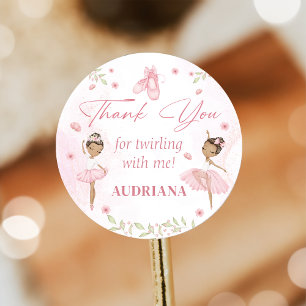 Adesivo Redondo Vinheta de Festa de aniversário Ballerina rosa