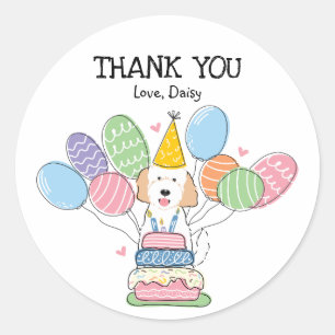 Adesivo Redondo Vinheta de Festa de aniversário de Cachorro Golden