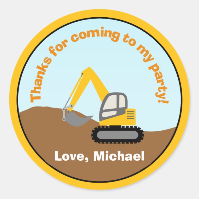 Adesivo Redondo Vinheta de Festa de aniversário de Construção (Frente)