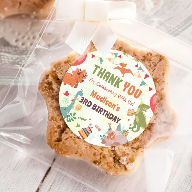 Adesivo Redondo Vinheta de Festa de aniversário de Dinossauro Cuja (Criador carregado)