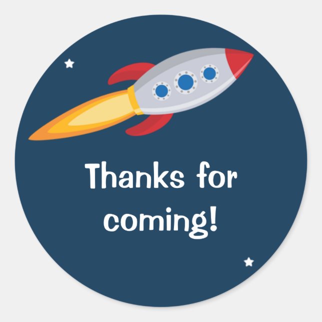 Adesivo Redondo Vinheta de Festa de aniversário de navio de foguet (Frente)