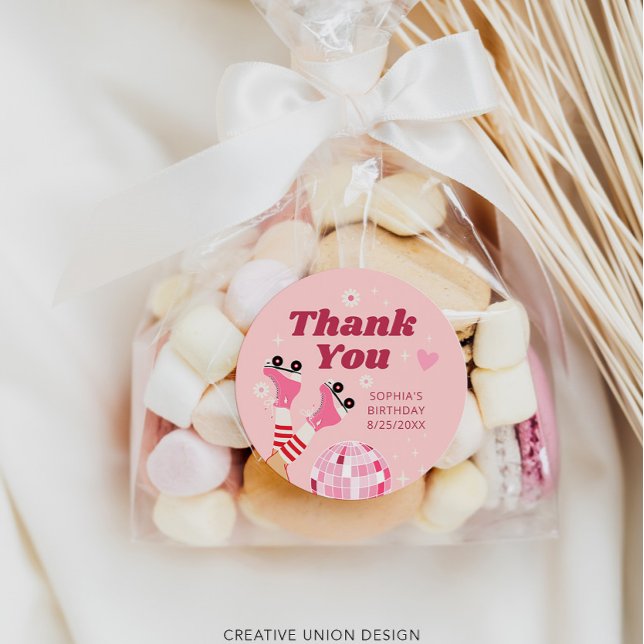 Adesivo Redondo Vinheta de Festa de aniversário de Roller Skating (Criador carregado)