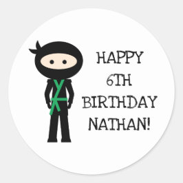 Adesivo Redondo Vinheta de festa de aniversário Ninja