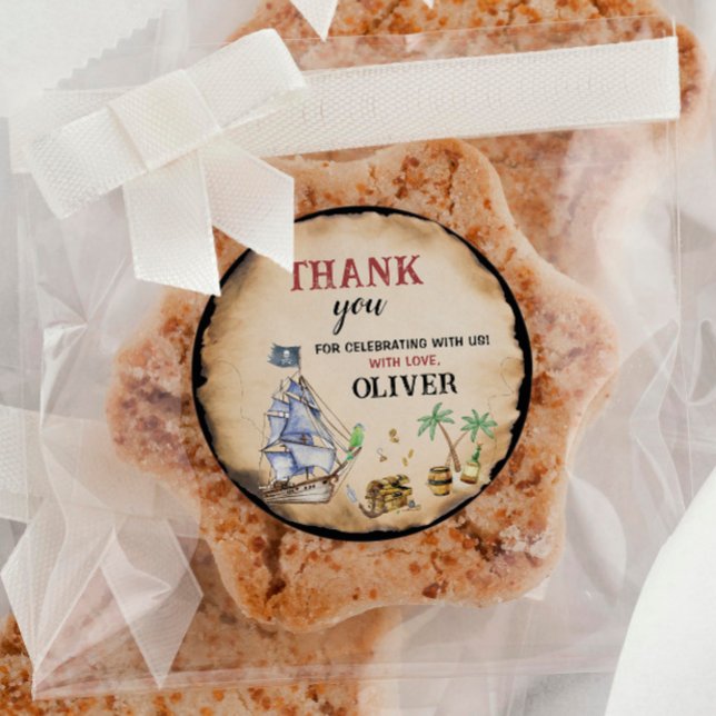 Adesivo Redondo Vinheta de Festa de aniversário Pirata (Criador carregado)