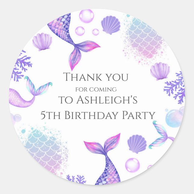 Adesivo Redondo Vinheta de Festa de aniversário Roxa (Frente)