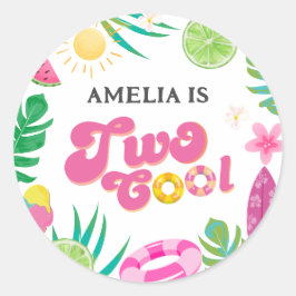 Adesivo Redondo Vinheta de festa de aniversário tropical de Verão
