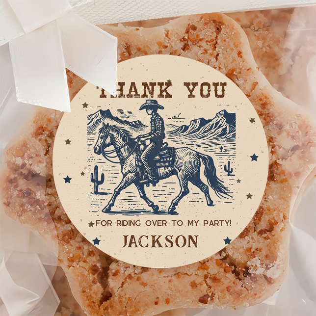 Adesivo Redondo Vinheta de Festa de aniversário Wild West Cowboy (Criador carregado)