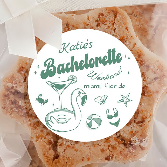 Adesivo Redondo Vinheta de Festa de solteira de praia de última to (Criador carregado)