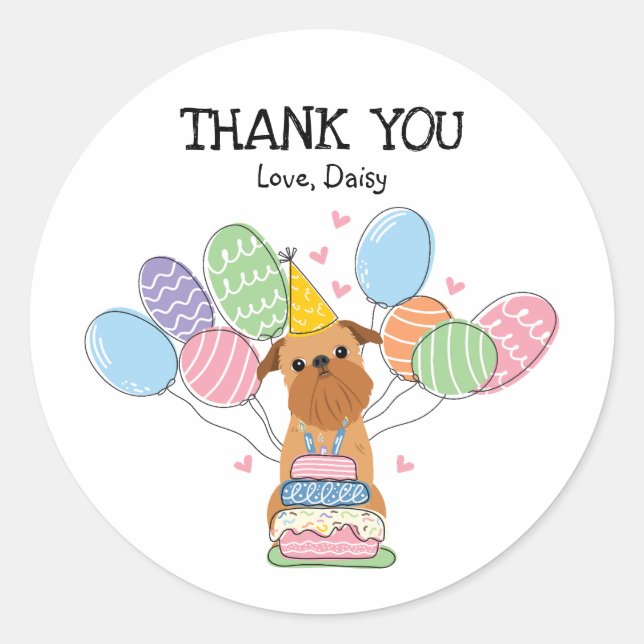 Adesivo Redondo Vinheta de Festas de aniversário de Griffon em Bru (Frente)