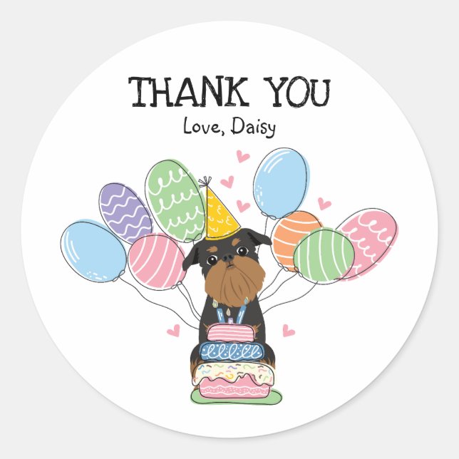 Adesivo Redondo Vinheta de Festas de aniversário de Griffon em Bru (Frente)