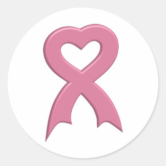 Adesivo Redondo Vinheta de Fita Rosa-Fita-Coração-3D