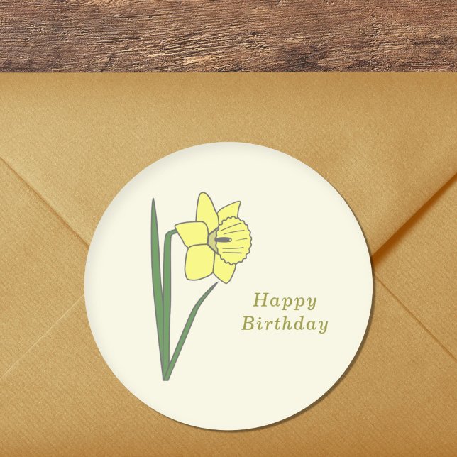 Adesivo Redondo Vinheta de Flor de Daffodil Pastel Botânica (Botanical Daffodil Sticker)