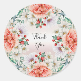 Adesivo Redondo Vinheta de Flor de Peony de Aquarela