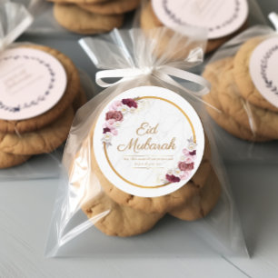 Adesivo Redondo Vinheta de Flor Rosa Eid Mubarak Personalizada
