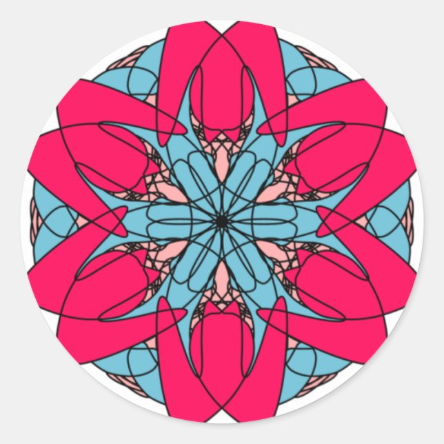 Adesivo Redondo Vinheta de Flor Rosa Quente (Frente)