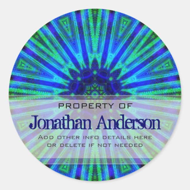 Adesivo Redondo Vinheta de Flor Verde Azul Geométrico (Frente)