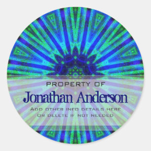 Adesivo Redondo Vinheta de Flor Verde Azul Geométrico